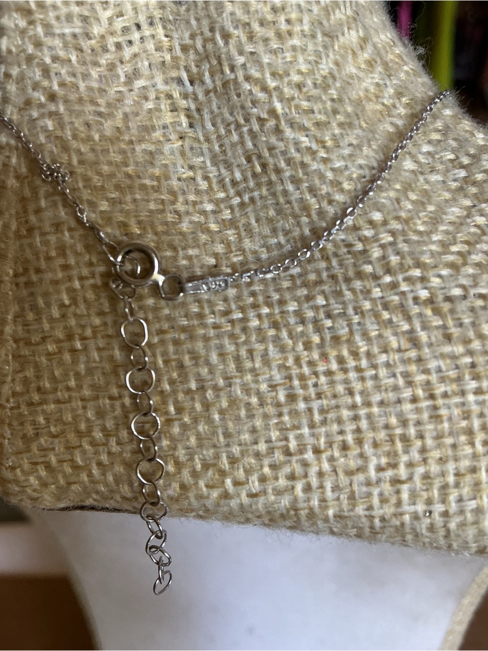 Sterling Silver V Pendant Necklace w/ Clear stones - Picture 4 of 4